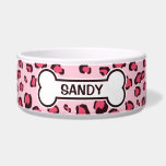 Fake Pink Leopard Print With Bone And Name Bowl<br><div class="desc">Simple and stylish fake digitally created pink leopard print pattern with a dog bone and a customizable text area for your pet's name.</div>