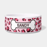 Fake Pink Leopard Print With Bone And Name Bowl<br><div class="desc">Simple and stylish fake digitally created pink leopard print pattern with a dog bone and a customizable text area for your pet's name.</div>
