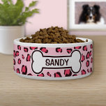 Fake Pink Leopard Print With Bone And Name Bowl<br><div class="desc">Simple and stylish fake digitally created pink leopard print pattern with a dog bone and a customizable text area for your pet's name.</div>