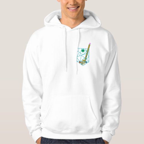 Fake pocket with bits and pieces and a Pencil Hoodie