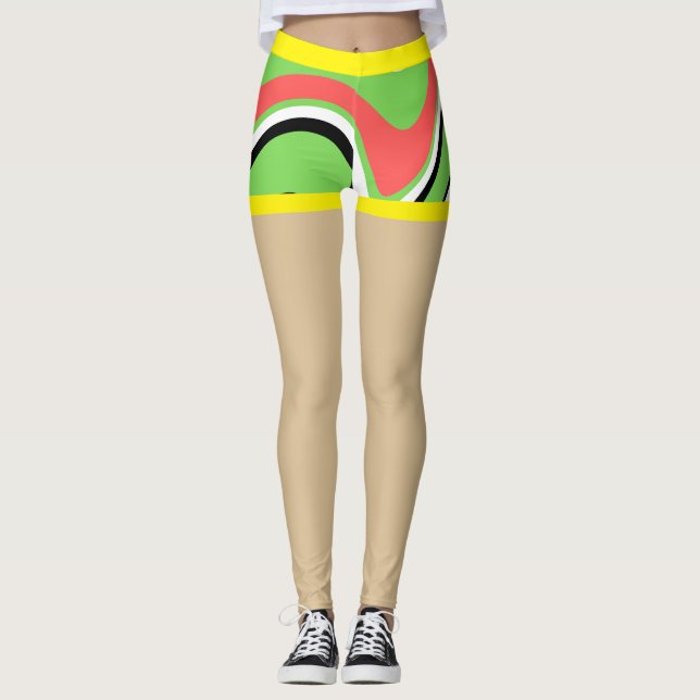 Fake shorts Colorful marble l Fashion Beige Leggings (Front)