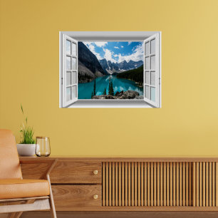 Fake Window 3D Mountains and Lake Landscape Poster