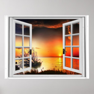 Fake Window Beautiful Sunset View Poster
