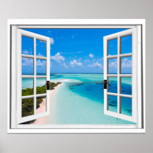Fake Window Blue Sky Tranquil Sea View Poster