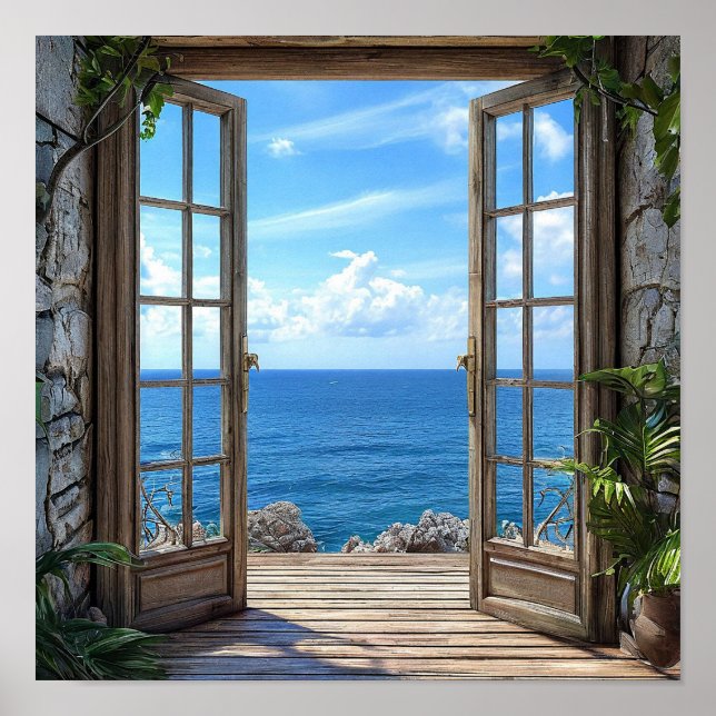 Fake window Coastal Beach Scenery Home Décor 🌊🪟 Poster (Front)