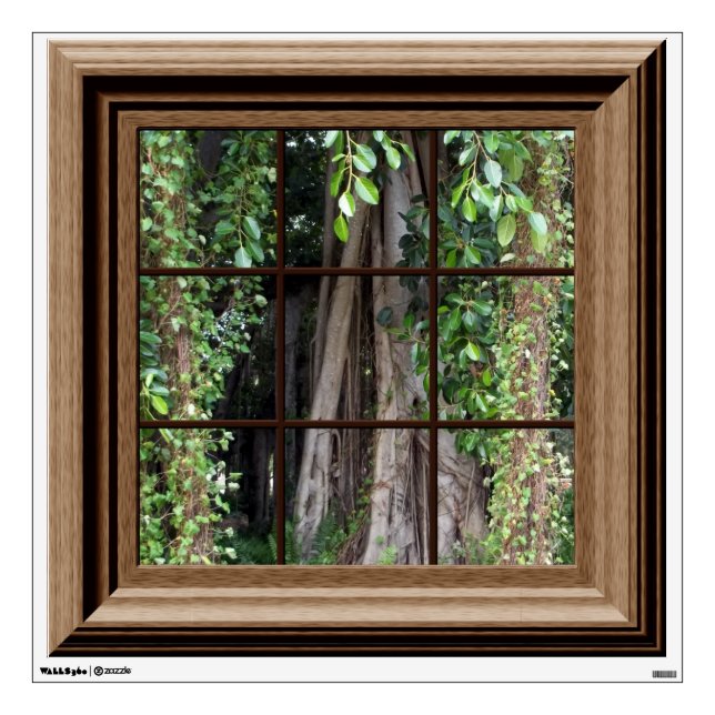 Fake Window Decal Relaxing View Trees Wall Mural (Front)