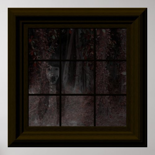 Fake Window Ghost In Woods Halloween Haunted House Poster