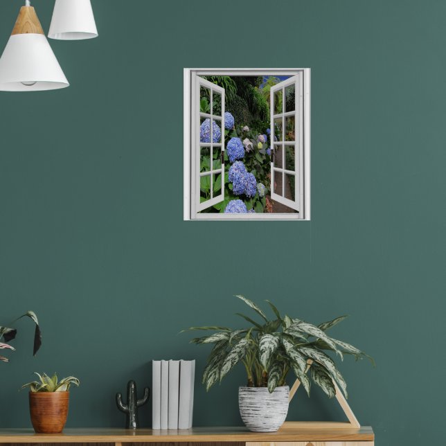  Fake Window Hydrangea Garden View Poster (Living Room 1)