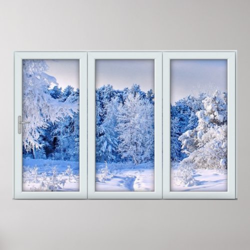 Fake Window Illusion _ Fresh Snow Scenery Poster