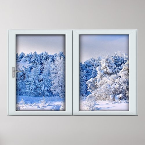 Fake Window Illusion _ Fresh Snow Scenery Poster