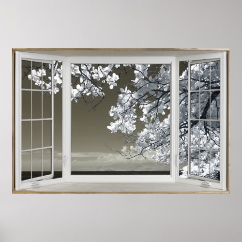 Fake Window Illusion _ Ominous White Blossom View Poster
