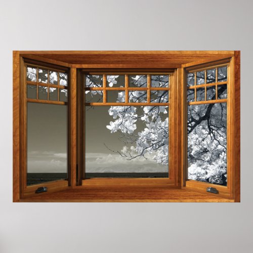 Fake Window Illusion _ Ominous White Blossoms Poster