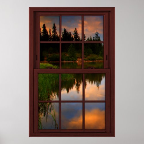 Fake Window Illusion with a Lake Reflection Scene Poster