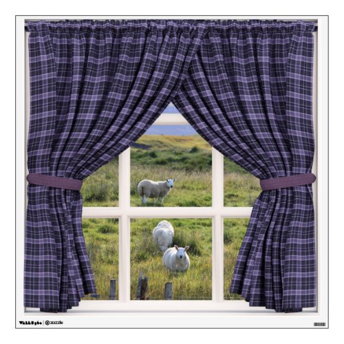 Fake Window Illusion with Sheep and Grassland Wall Sticker