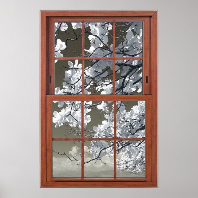 Fake Window IllusionOminous White Flower Blossoms  Poster (Front)
