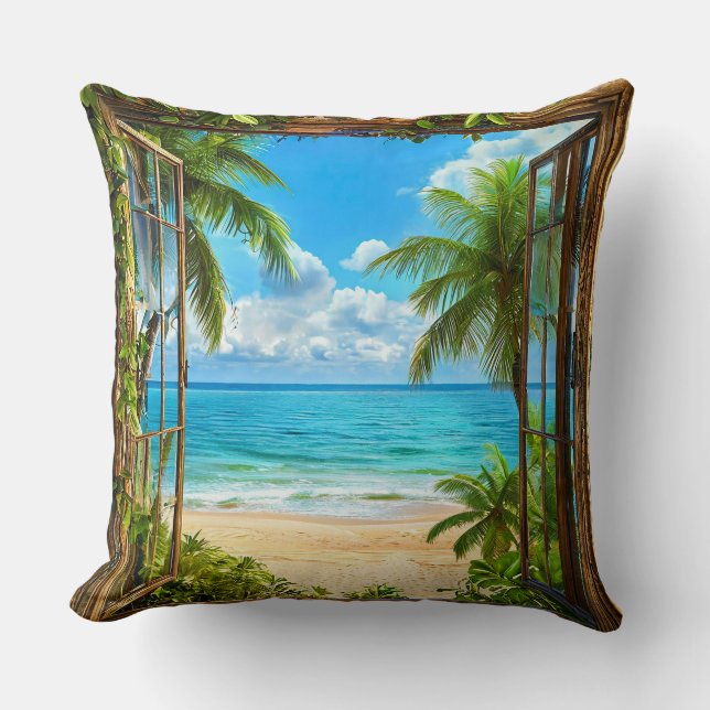 Fake window landscape Scenic Nature View Throw Pillow (Front)
