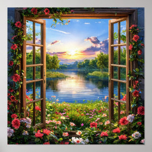 Fake Window Landscape Window Illusion Nature View Poster