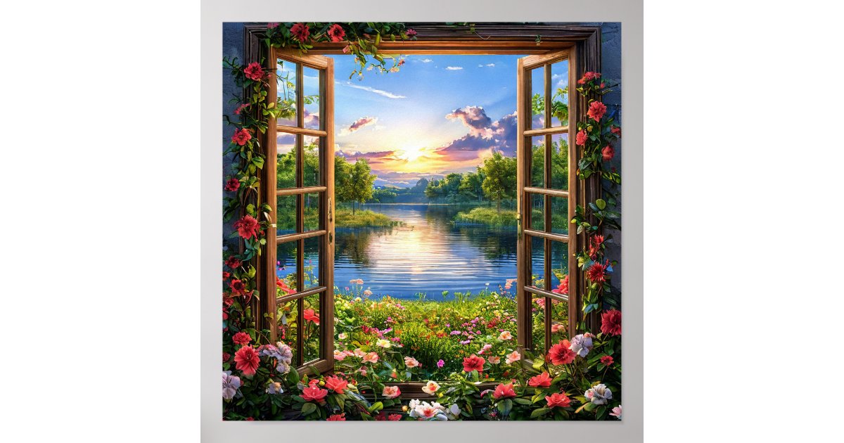 Fake Window Landscape Window Illusion Nature View Poster | Zazzle
