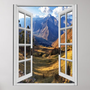 Fake Window Mountain Peaks View Poster