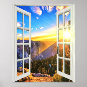 Fake Window Mountain Sunrise Poster