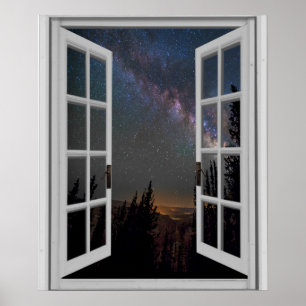 Fake Window Night Sky Milky Way Galaxy Poster