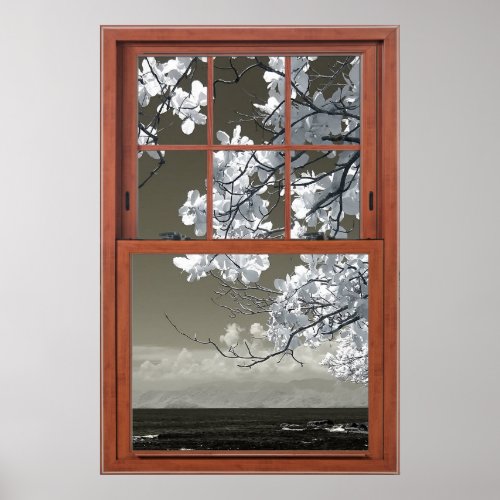 Fake Window _ Ominous White Flower Blossoms  Poster