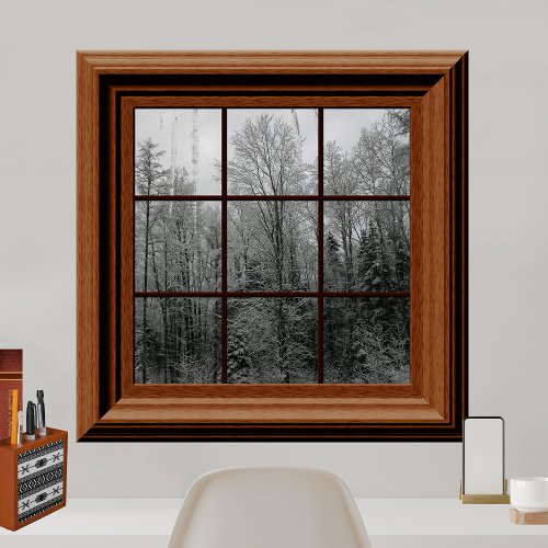 Fake Window Poster Winter Snow Scene Trees Icicles