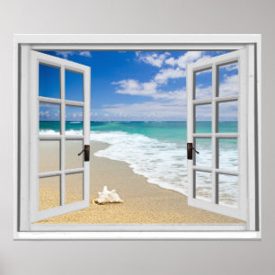 Fake Window Relaxing Beach Sea View Poster