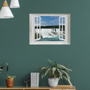 Fake Window Trompe l'oeil Waterfalls Poster