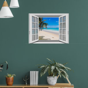 Fake Window View 3D Tropical Beach Poster