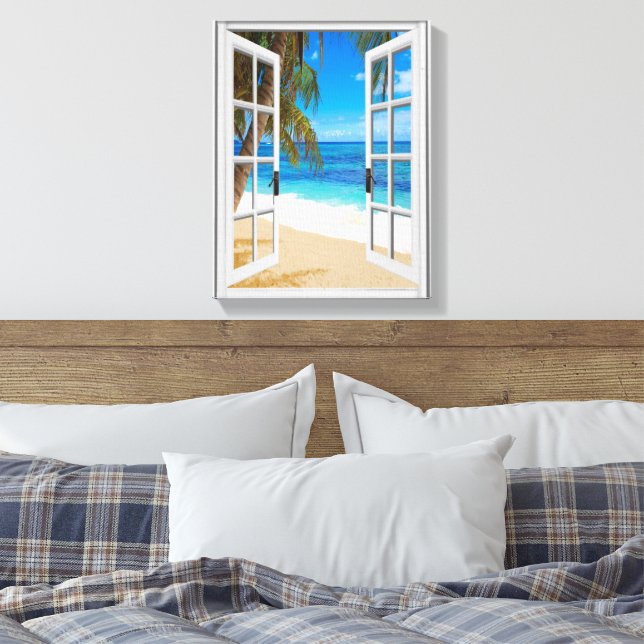 Fake Window View Beach Ocean  Canvas Print (Insitu(Bedroom))