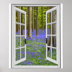Fake Window view Bluebells Woodland Scene Poster