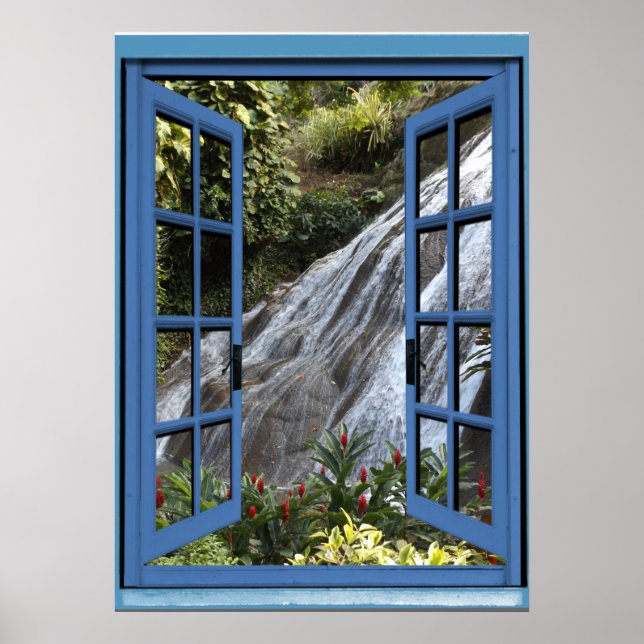 Fake Window View Flowing Waterfall  Poster (Front)