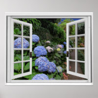 Fake Window View Hydrangea Garden