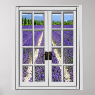 Fake Window View Lavender Flowers Poster