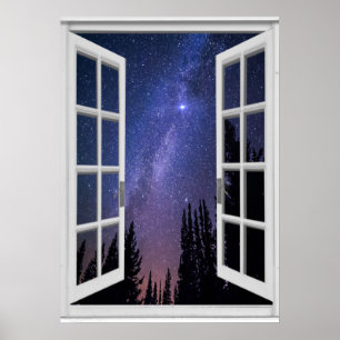Fake Window View Milky Way Night Sky Poster
