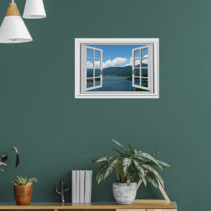 Fake Window View Mountain Lake Poster