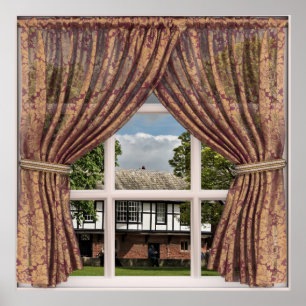 Fake Window View of English Cottages Poster