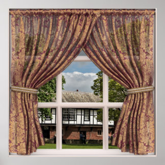 Fake Window View of English Cottages Poster