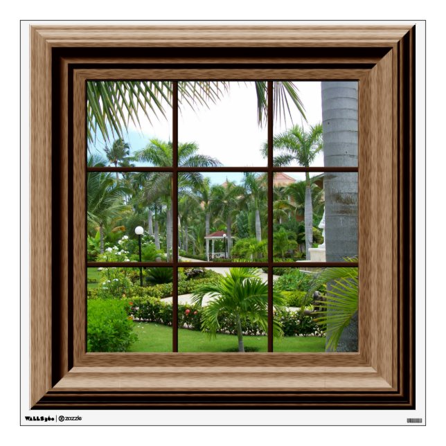 Fake Window View Relaxing Tropical Landscape Wall Sticker (Front)