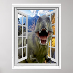 Fake Window View T-Rex Dinosaur Poster
