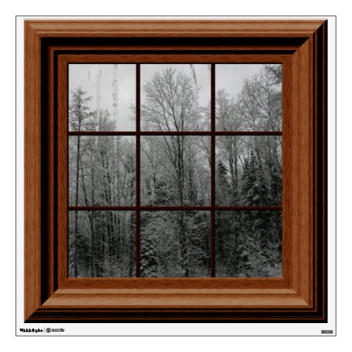 Fake Window View Winter Snow Scene Trees Icicles Wall Sticker