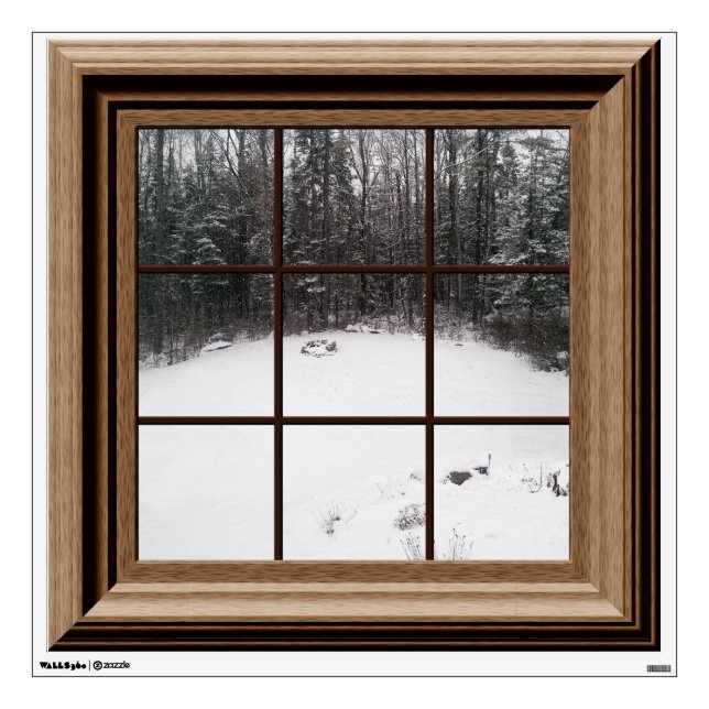 Fake Window View Winter Snow Scene Trees Wall Decal (Front)