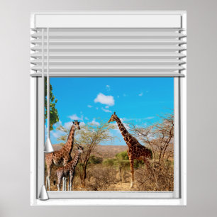 Fake Window View With Giraffes Poster