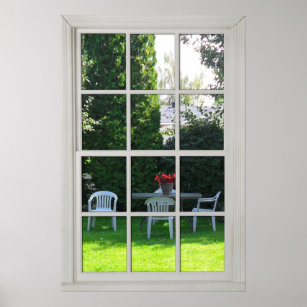Fake Window - White Wood  - Backyard View  Poster