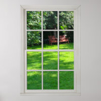 Fake Window - White Wood Frame - Backyard View