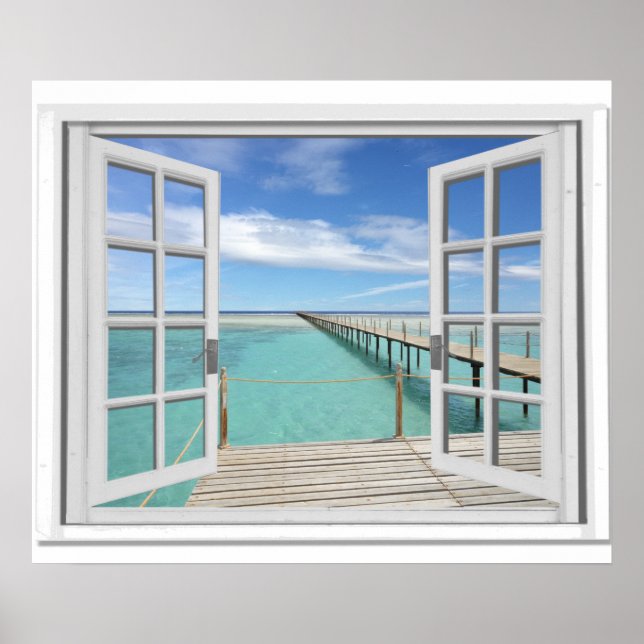 Fake Window With Boardwalk Ocean View Poster (Front)