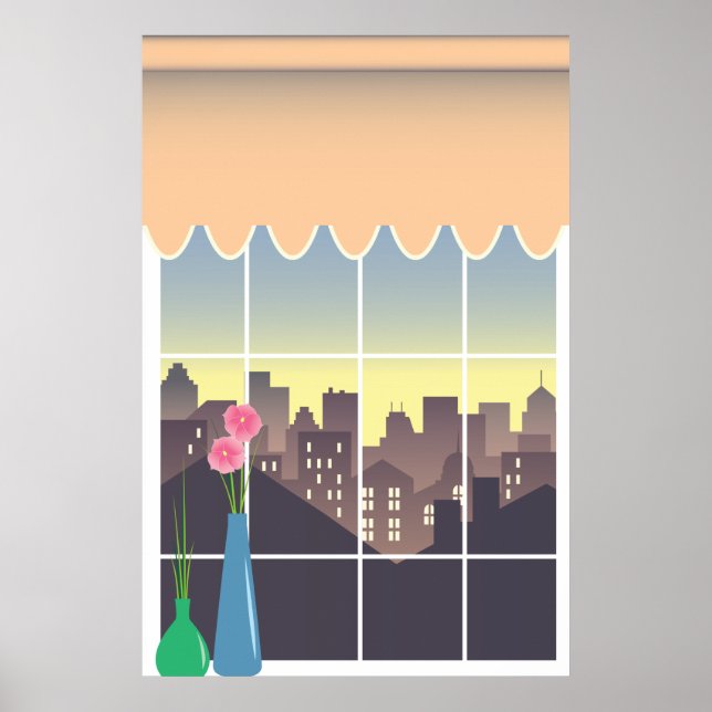 Fake window with urban view wall art (Front)