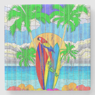 Fake Wood Grain Coastal Surf Art Stone Coaster