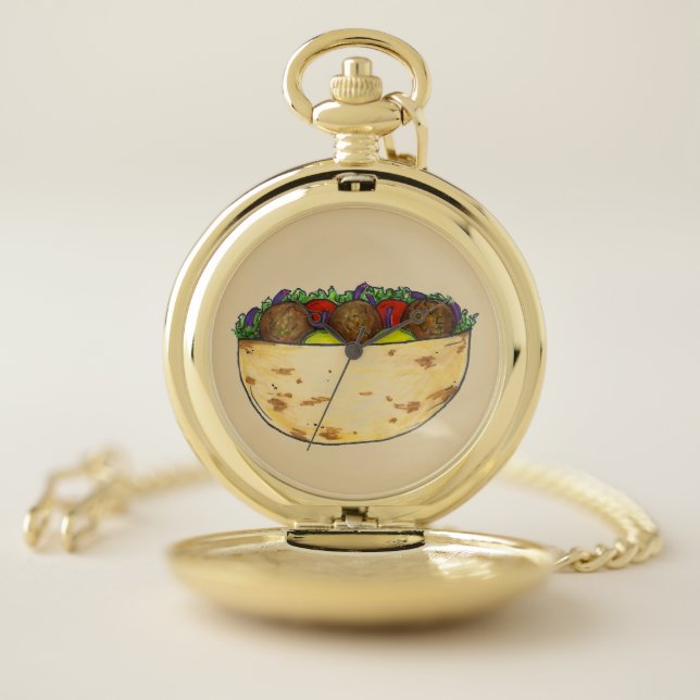 Falafel Pita Sandwich Mediterranean Food Foodie Pocket Watch (Inside)